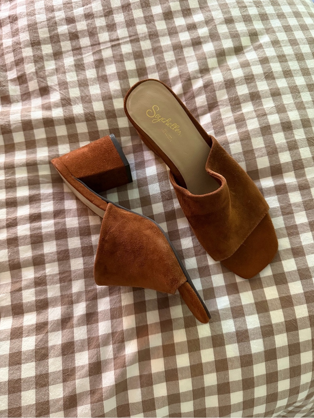 Seychelles Rust Brown Suede Crossover Block Heel Mule